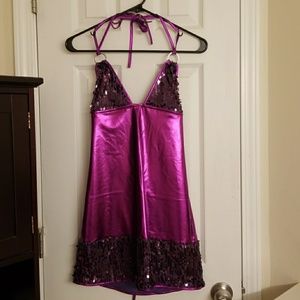 Metallic sequin lace up mini dress